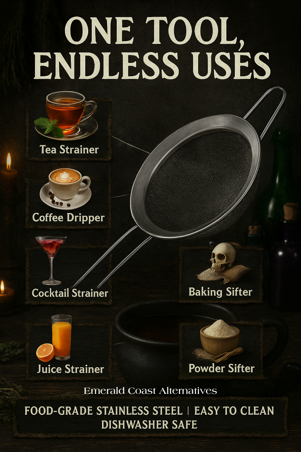Fine Mesh Tea & Potion Strainer β Cone Shape