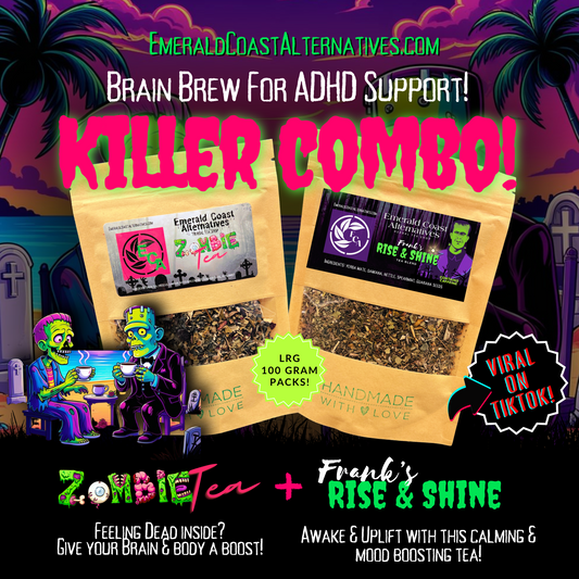 Killer Combo ADHD tea set with Rise and Shine and Zombie Tea handmade herbal blends