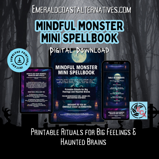 Download the free Mindful Monster Mini Spells—a printable guide with calming poems, rituals, and tools to help neurodivergent kids and parents navigate big feelings with spooky, gentle mindfulness.