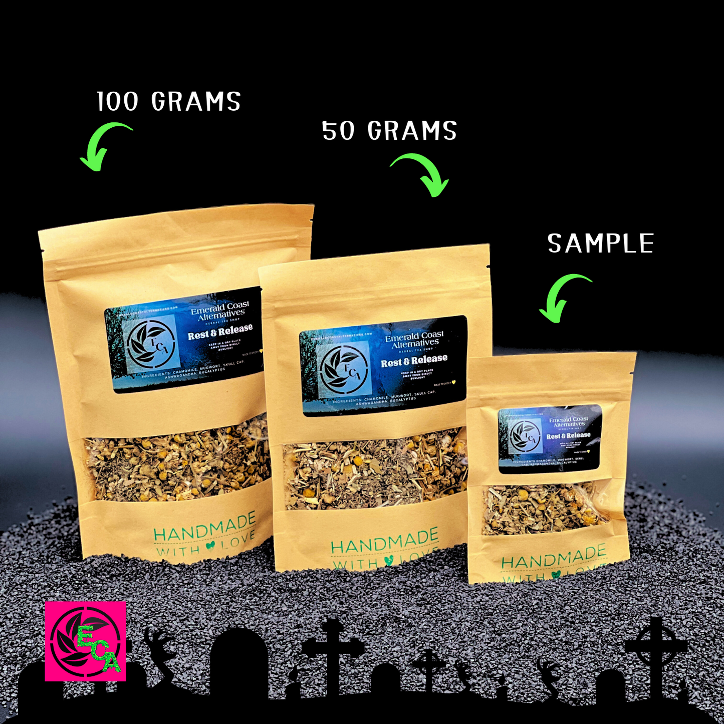 Rest and Release Tea, Sleep Tea, Restless Legs Tea, Anxiety Relief Tea, ADHD Tea, PTSD Tea, Sleep PM Tea, Chamomile, Mugwort, Skullcap tea, Emerald Coast Alternatives