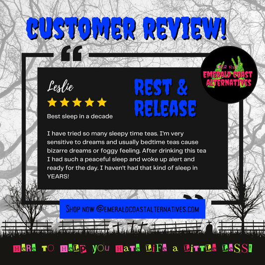 Rest and Release Tea, Sleep Tea, Restless Legs Tea, Anxiety Relief Tea, ADHD Tea, PTSD Tea, Sleep PM Tea, Chamomile, Mugwort, Skullcap tea, Emerald Coast Alternatives
