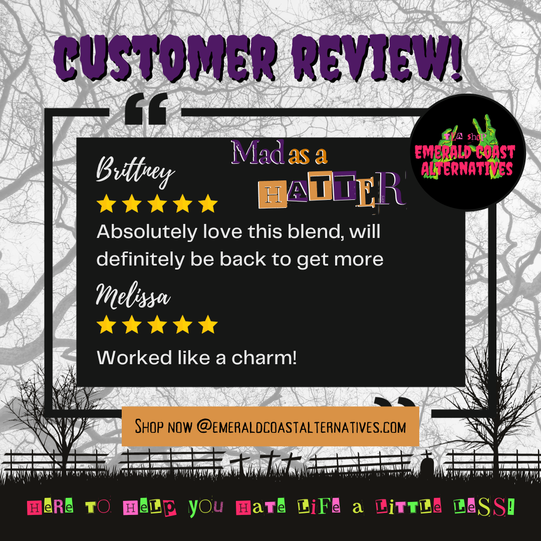 Mad As A Hatter Tea, Creativity Tea, Anxiety Relief Tea, Passion Flower Tea, Black Tea, Focus Tea, Pain Relief Tea, PTSD Tea, Chronic Pain Tea, Emerald Coast Alternatives