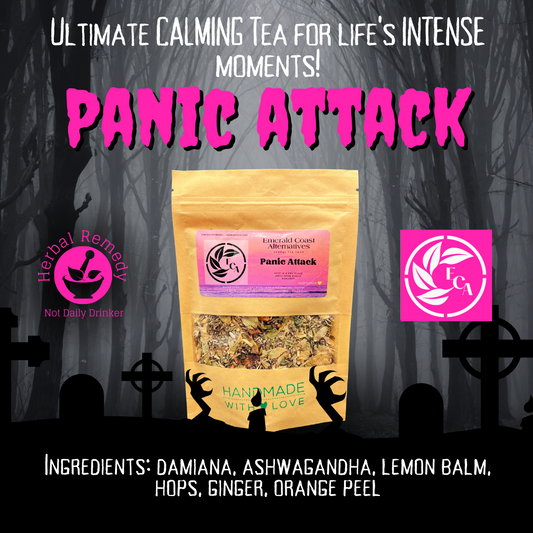 Panic Attack Herbal Tea, Calming Tea, Anxiety Relief Tea, Sleep Tea, Nervous System Tea, Hops Tea, Bitters Tea, Ashwaganda, Emerald Coast Alternatives 