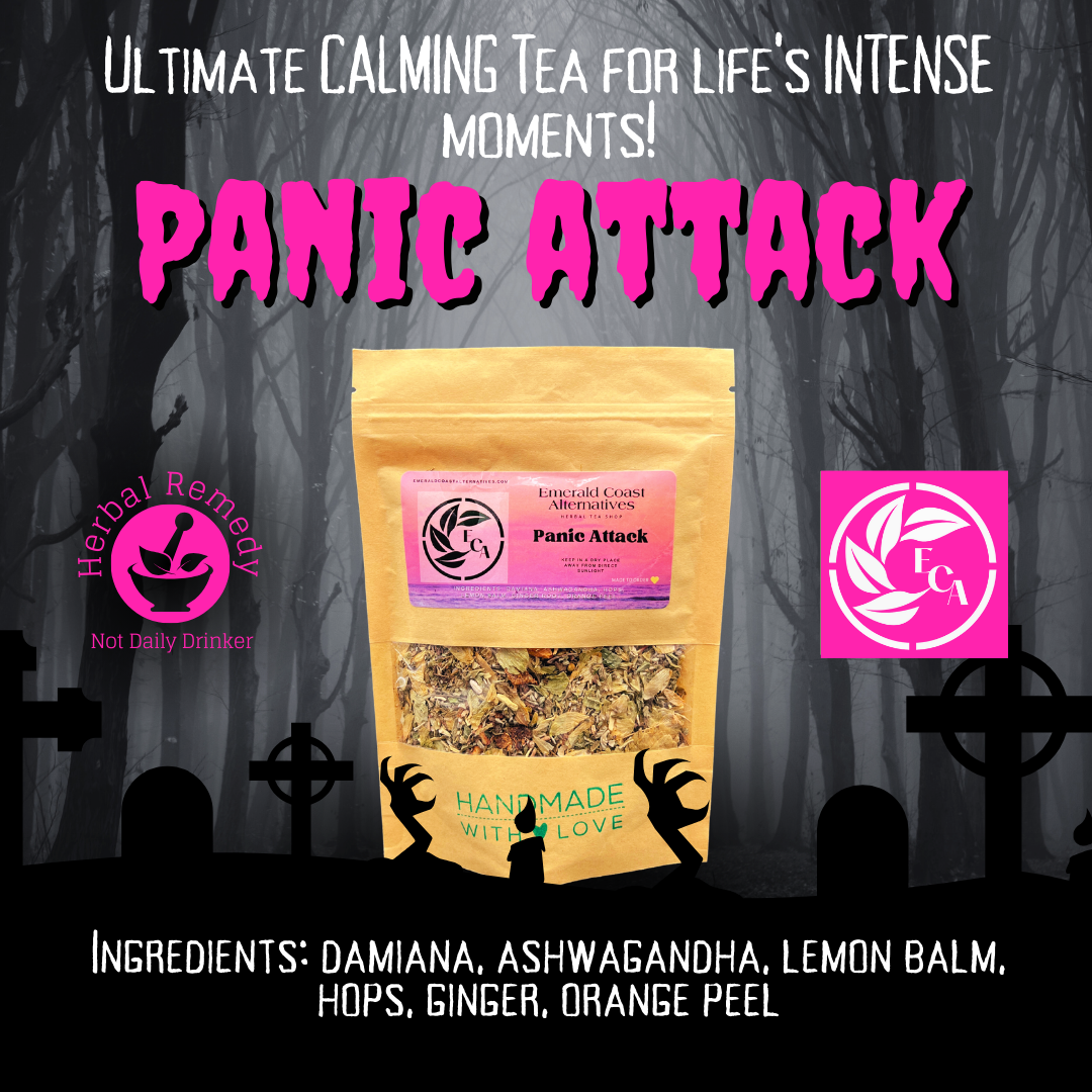 Panic Attack Herbal Tea, Calming Tea, Anxiety Relief Tea, Sleep Tea, Nervous System Tea, Hops Tea, Bitters Tea, Ashwaganda, Emerald Coast Alternatives 