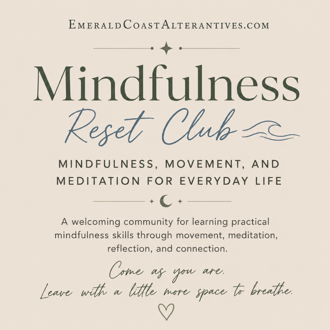Advertisement for 'Mindfulness Reset Club' with text on a beige background
