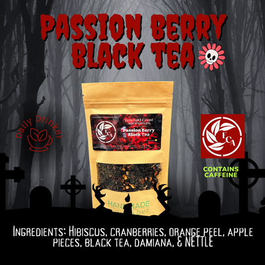 Passion Berry Black Tea, Fruity Tea, Calming Tea, Focus Tea, Adhd Tea, Low Iron Tea, Caffeinated Tea, Damiana Tea, Mental Boost Tea, Emerald Coast Alternatives